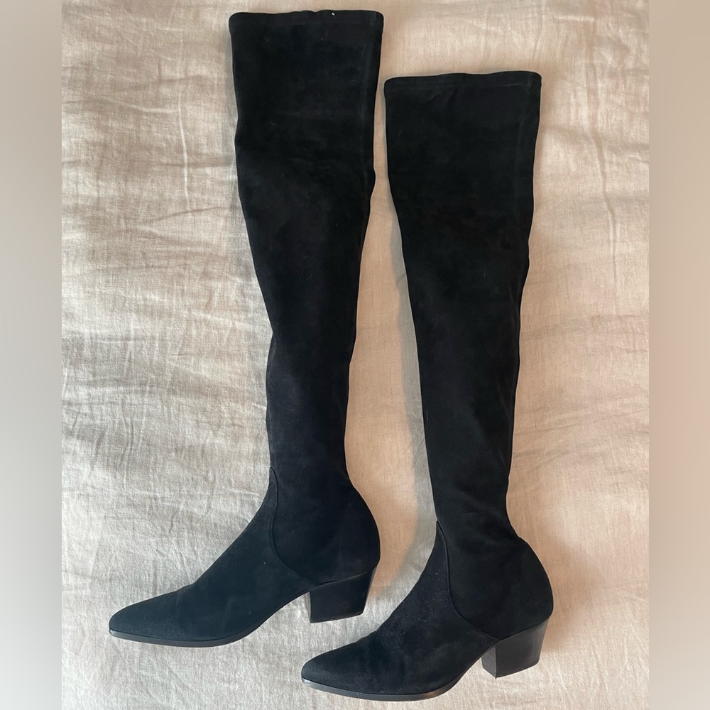 Sandro Thigh High Over the Knee Black Suede Boots